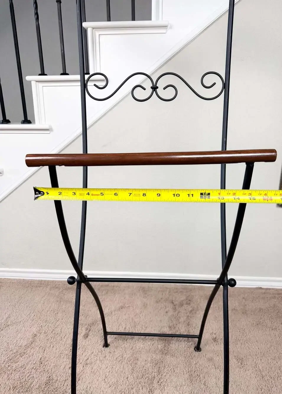 Vintage MCM Folding Butler Valet Stand Wood & Wrought Iron Clothes Rack Hanger